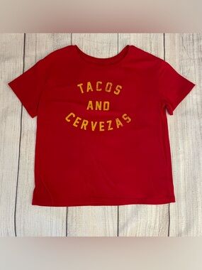 FIFTH SUN Women’s Graphic T-Shirt Red Short Sleeve Tacos and Cervezas Size Med